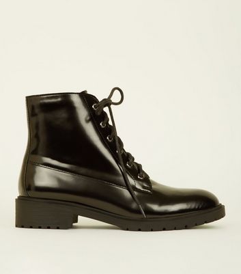 Girls Black Patent Lace Up Boots | New Look
