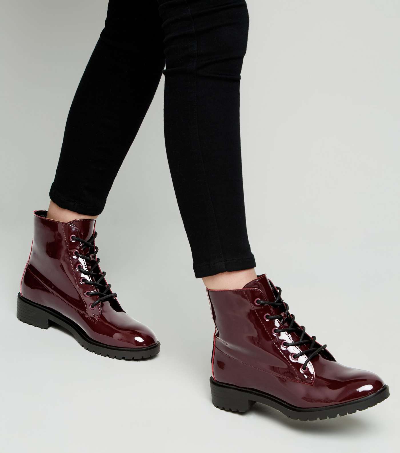 Girls Burgundy Patent Lace Up Boots Image 2