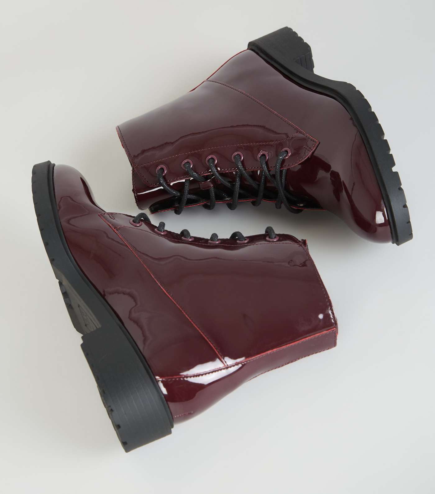 Girls Burgundy Patent Lace Up Boots Image 4
