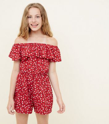 red ditsy playsuit