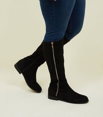 ladies long black flat boots