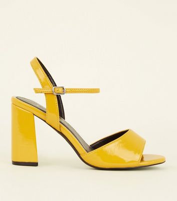 Wide Fit Mustard Patent Flared Heel 