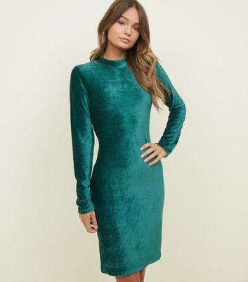green velvet high neck dress