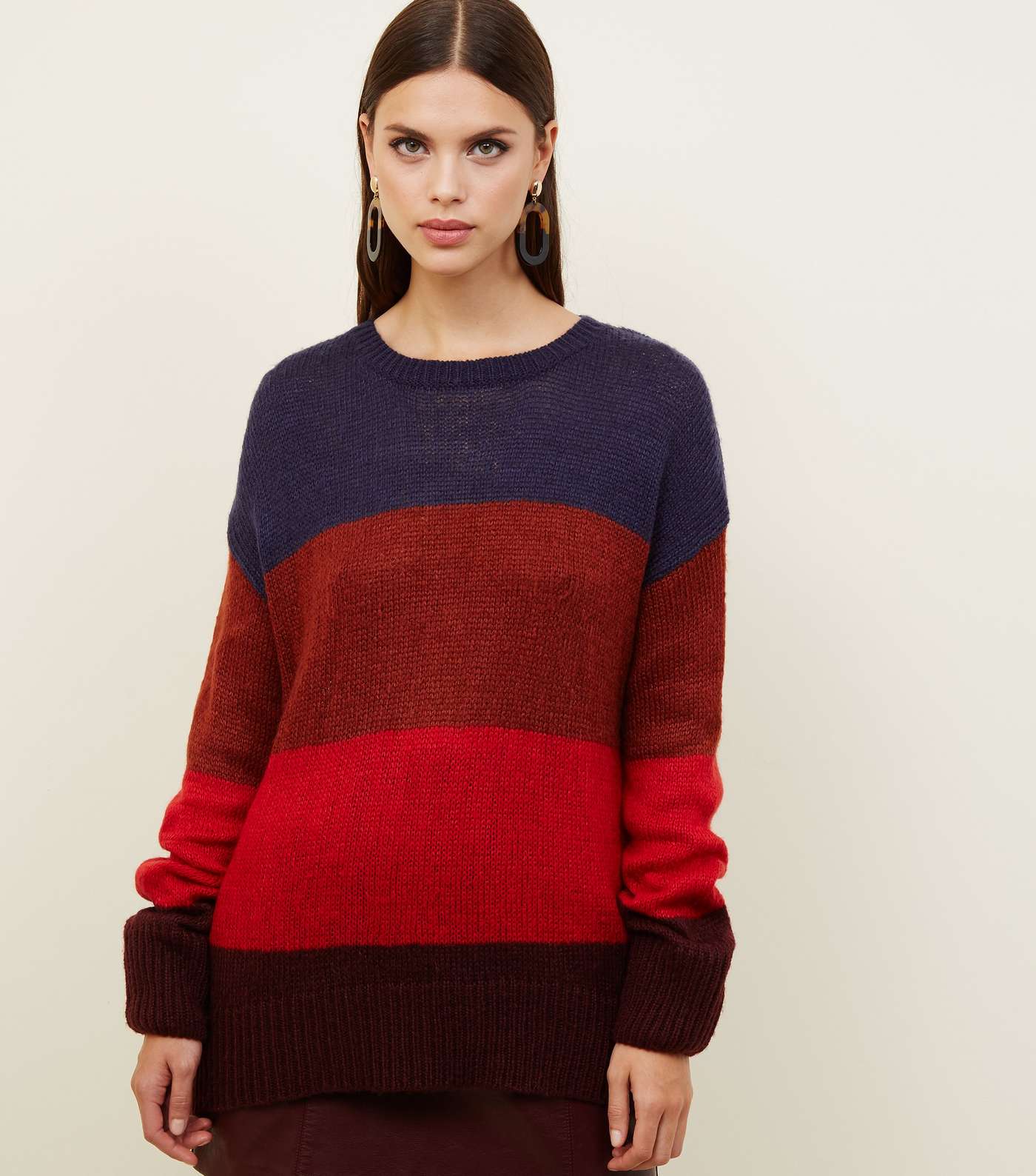 Red Colour Block Stripe Slouchy Jumper