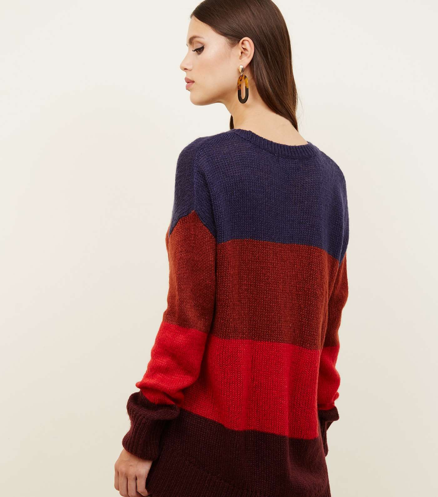 Red Colour Block Stripe Slouchy Jumper Image 3