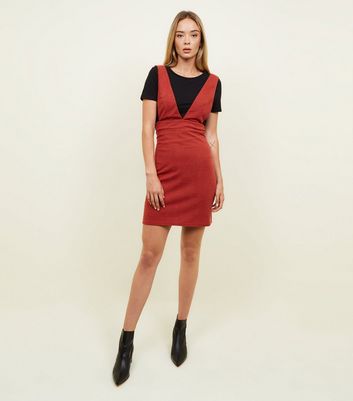 new look red pinafore dress