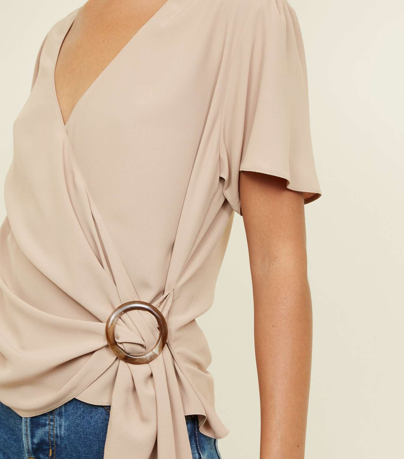 Camel Faux Horn Ring Buckle Wrap Top Image 5