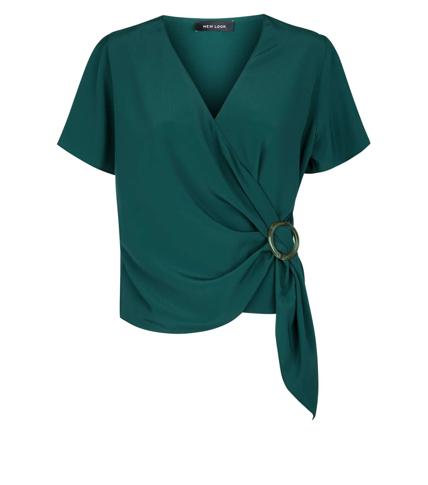 Dark Green Faux Horn Ring Buckle Wrap Top Image 4