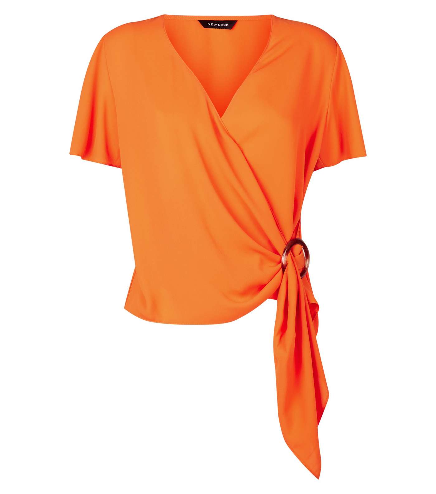 Bright Orange Faux Horn Ring Buckle Wrap Top Image 4