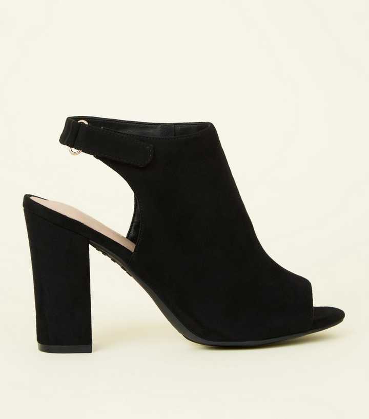 Black Comfort Flex Suedette Peep Toe Block Heels