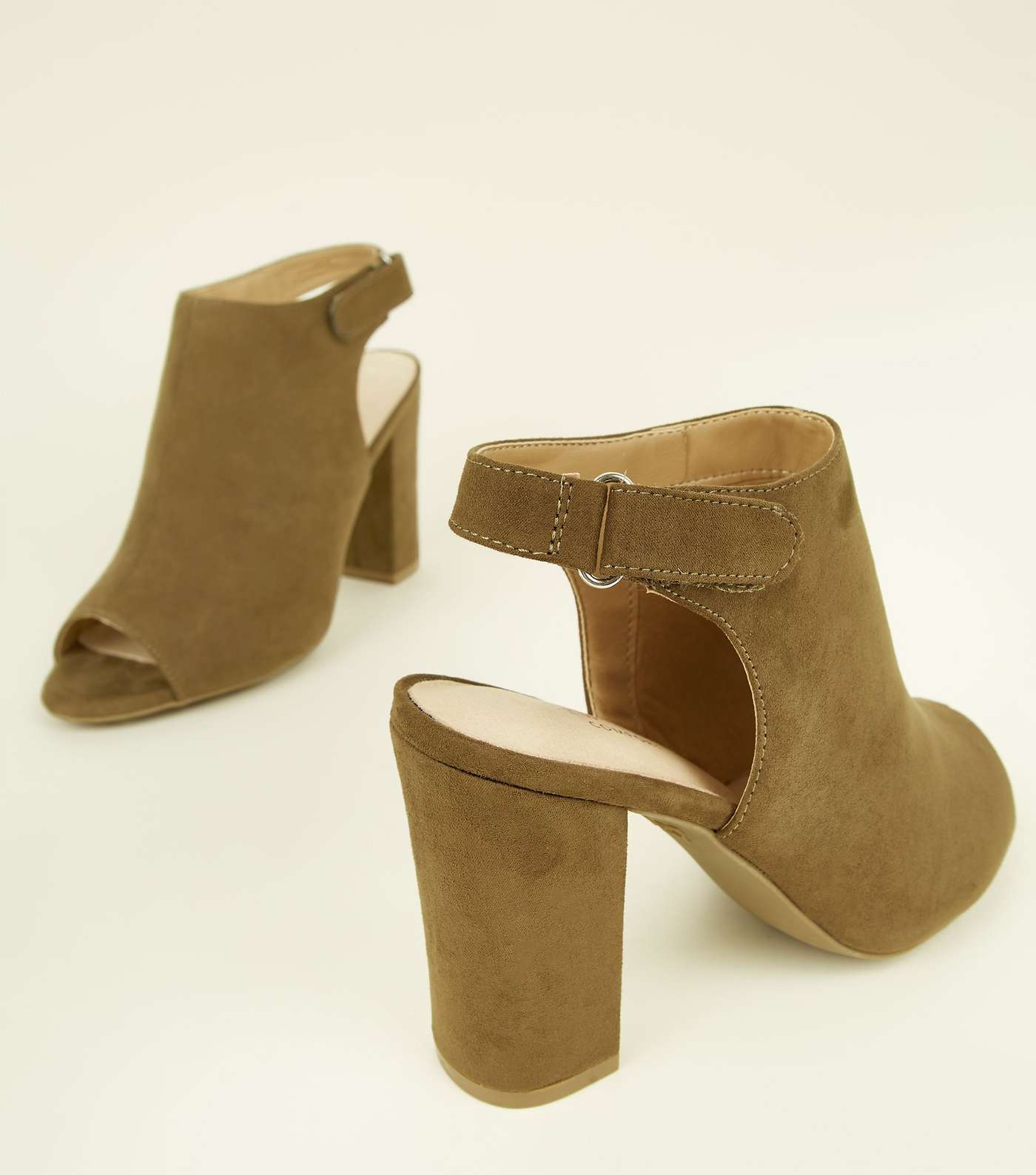Khaki Comfort Flex Suedette Peep Toe Block Heels Image 3
