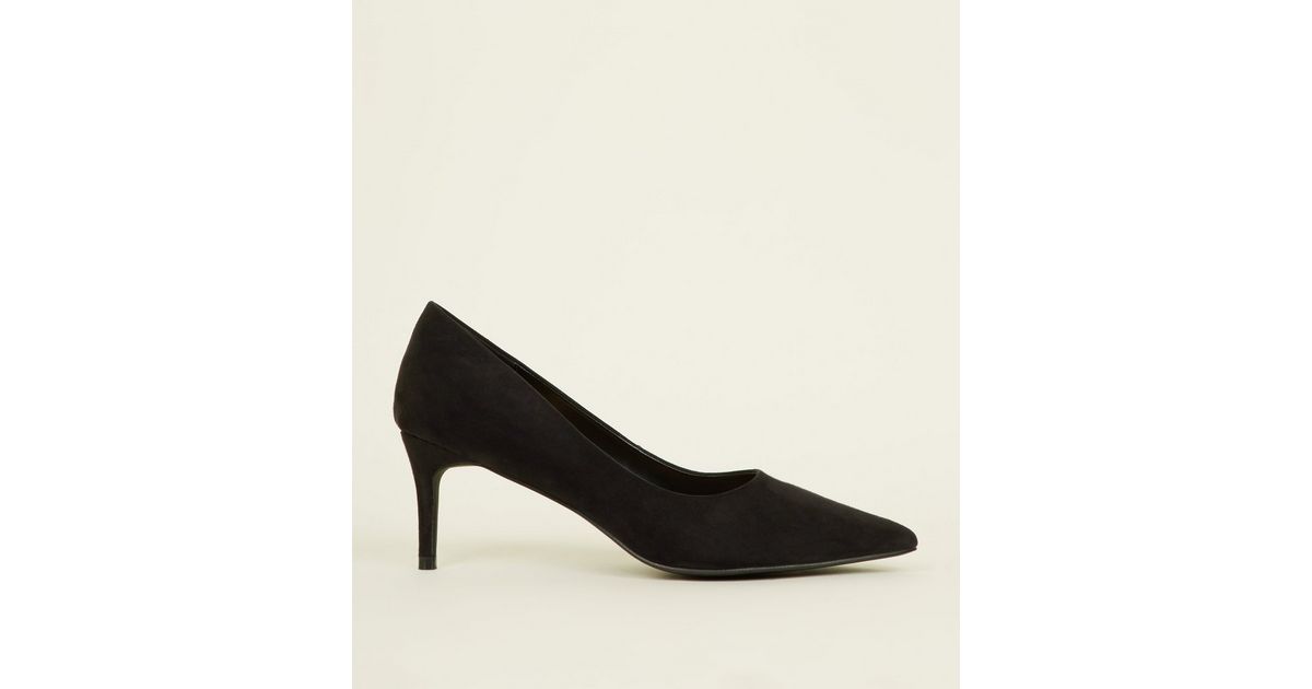 Black Suedette Low Heel Pointed Courts | New Look