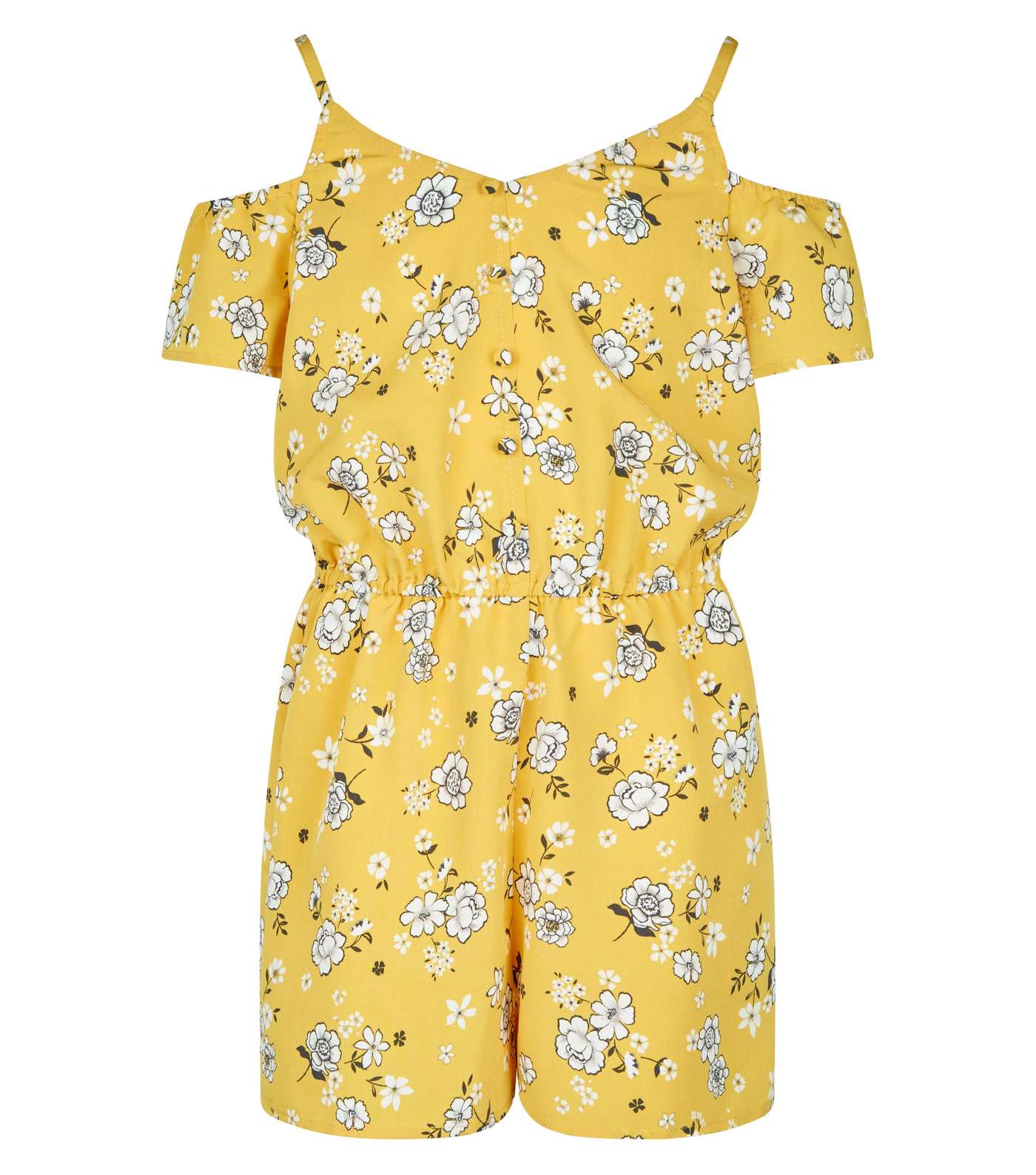 Yellow Floral Print Button Through Playsuit Image 4