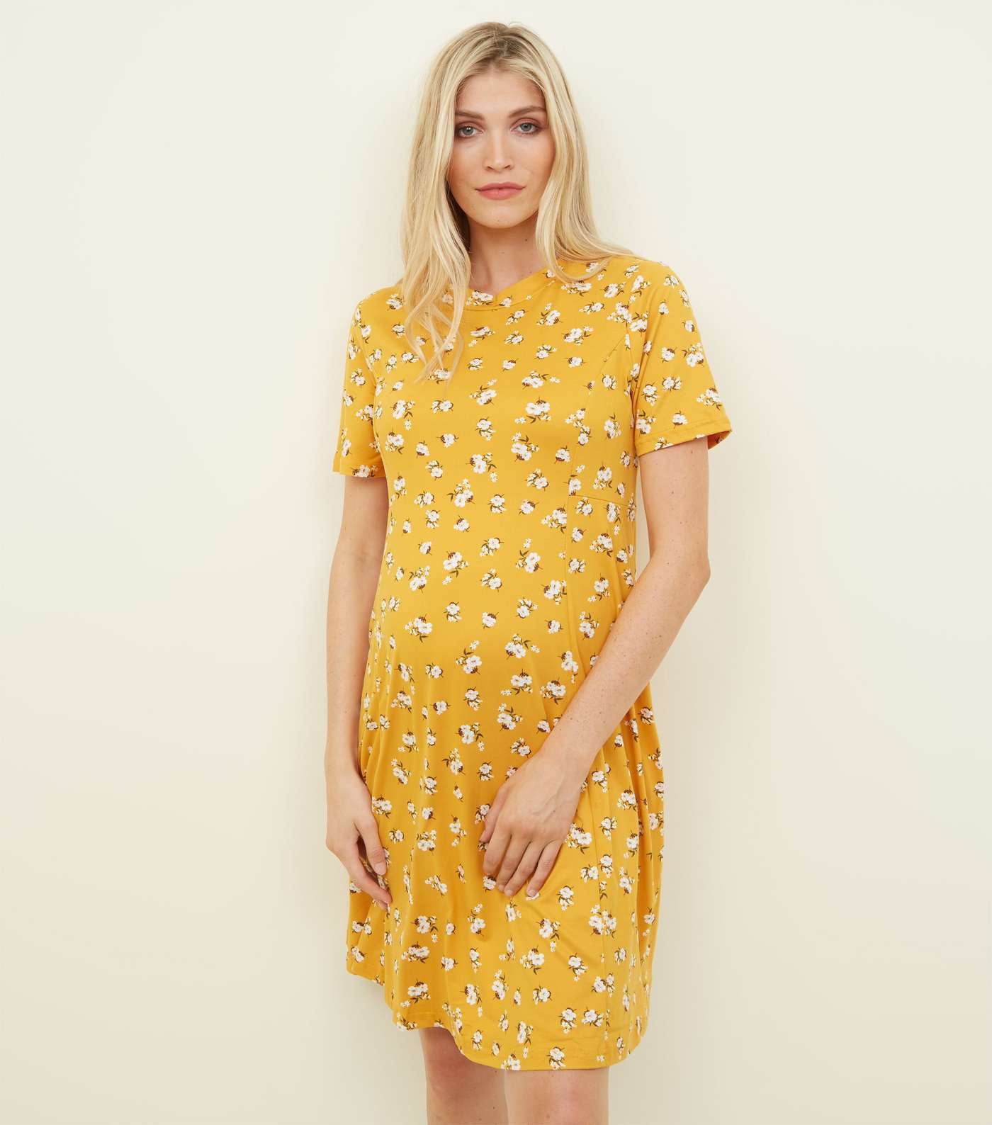 Maternity Yellow Floral Soft Touch Skater Dress