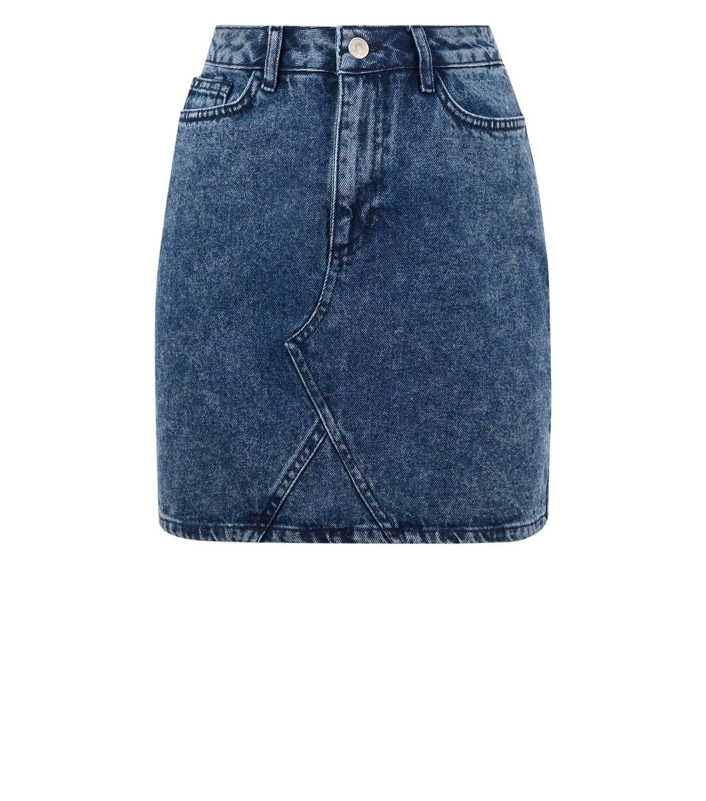 Blue Acid Wash High Waist Denim Skirt Image 4