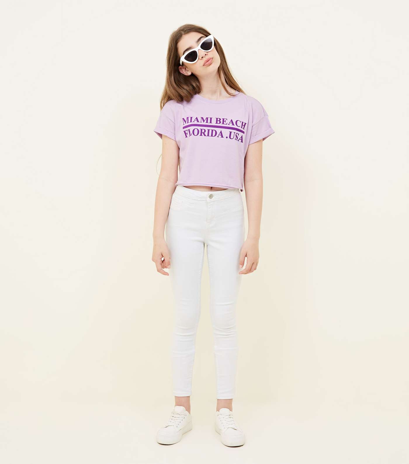 Girls Purple Miami Beach Logo T-Shirt Image 2