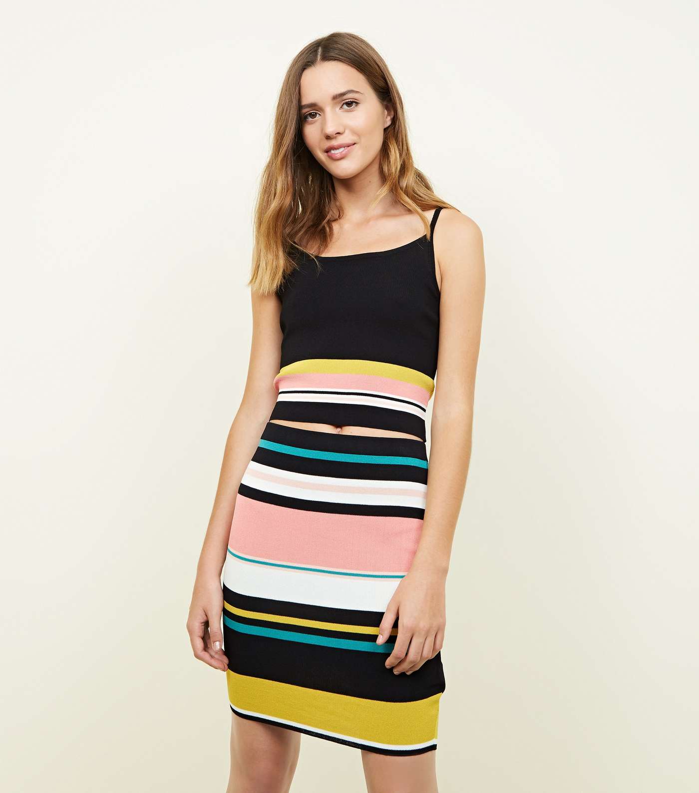 Black Colour Block Stripe Mini Tube Skirt