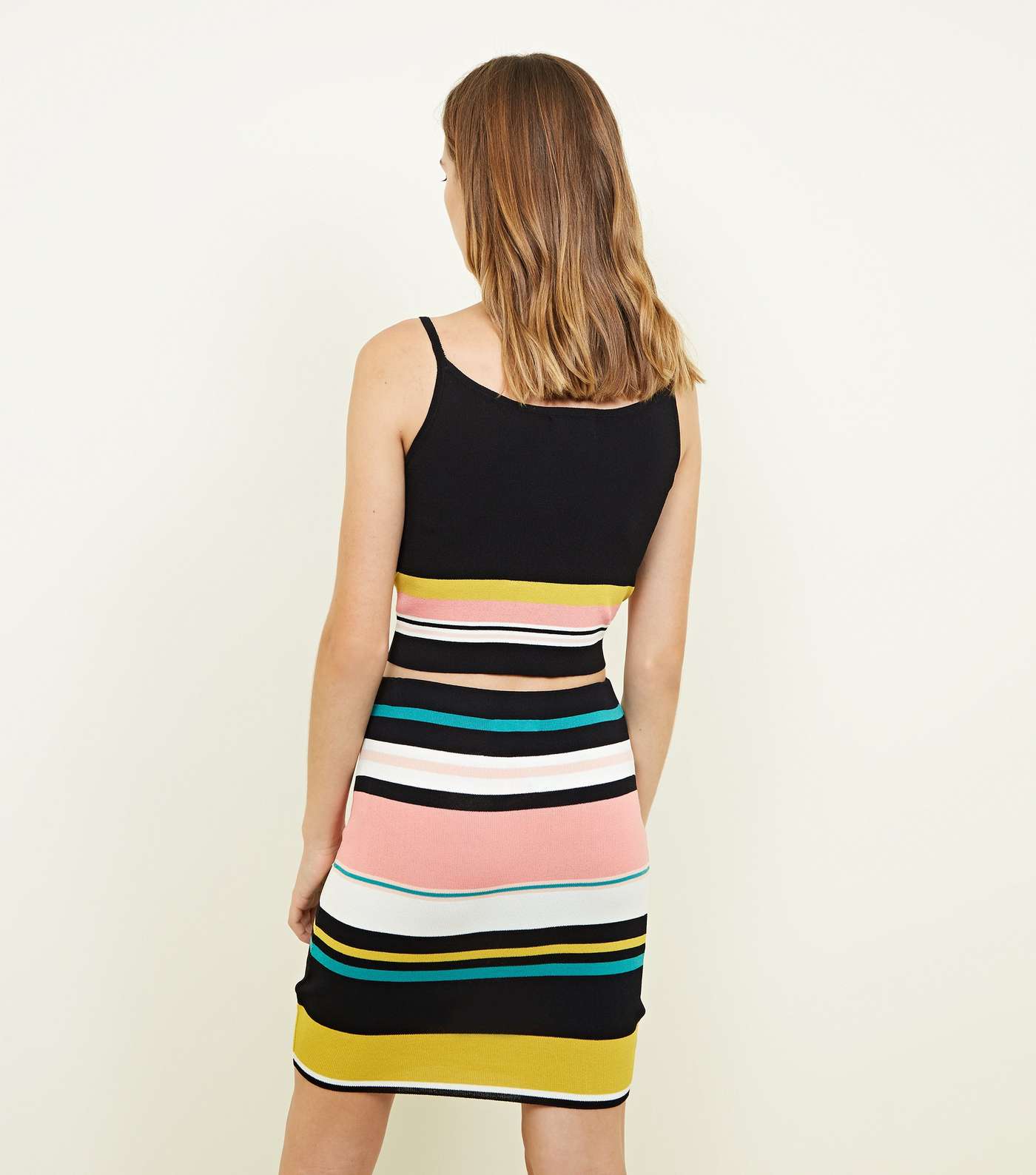 Black Colour Block Stripe Mini Tube Skirt Image 3