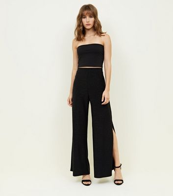 black wide leg split trousers