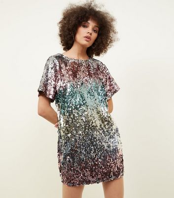 Robe t shirt multicolore ray e paillettes New Look