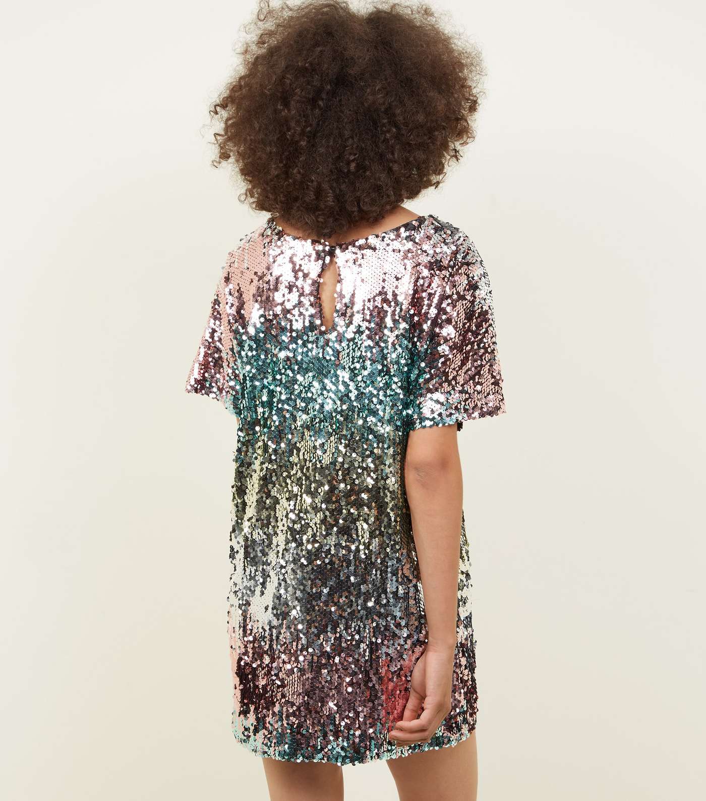 Multicoloured Stripe Sequin T-Shirt Dress Image 3