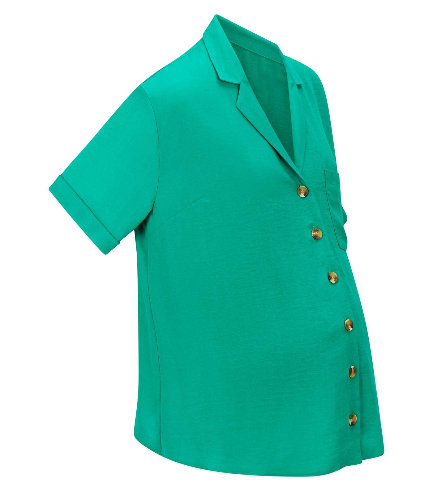 Maternity Green Revere Collar Nursing Shirt Image 4