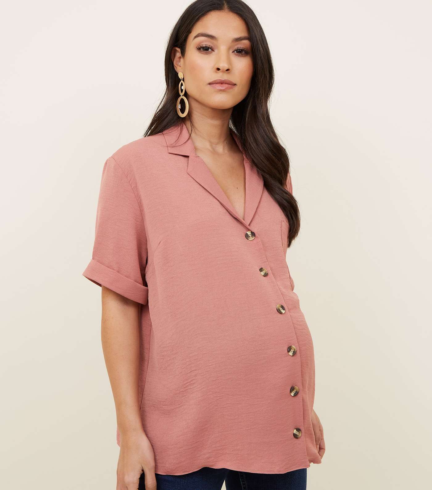 Mid Pink Revere Collar Nursing Shirt 