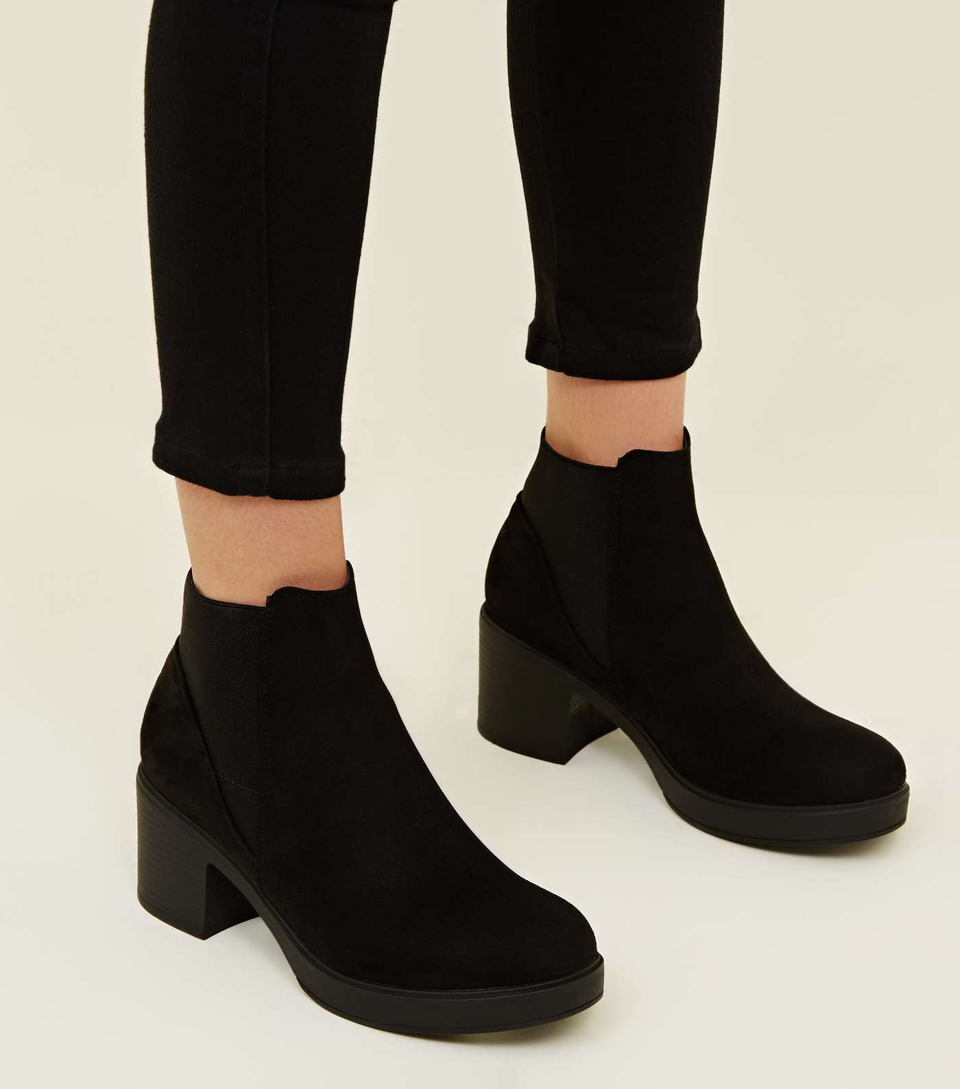 Girls Black Suedette Chunky Chelsea Boots  Image 2