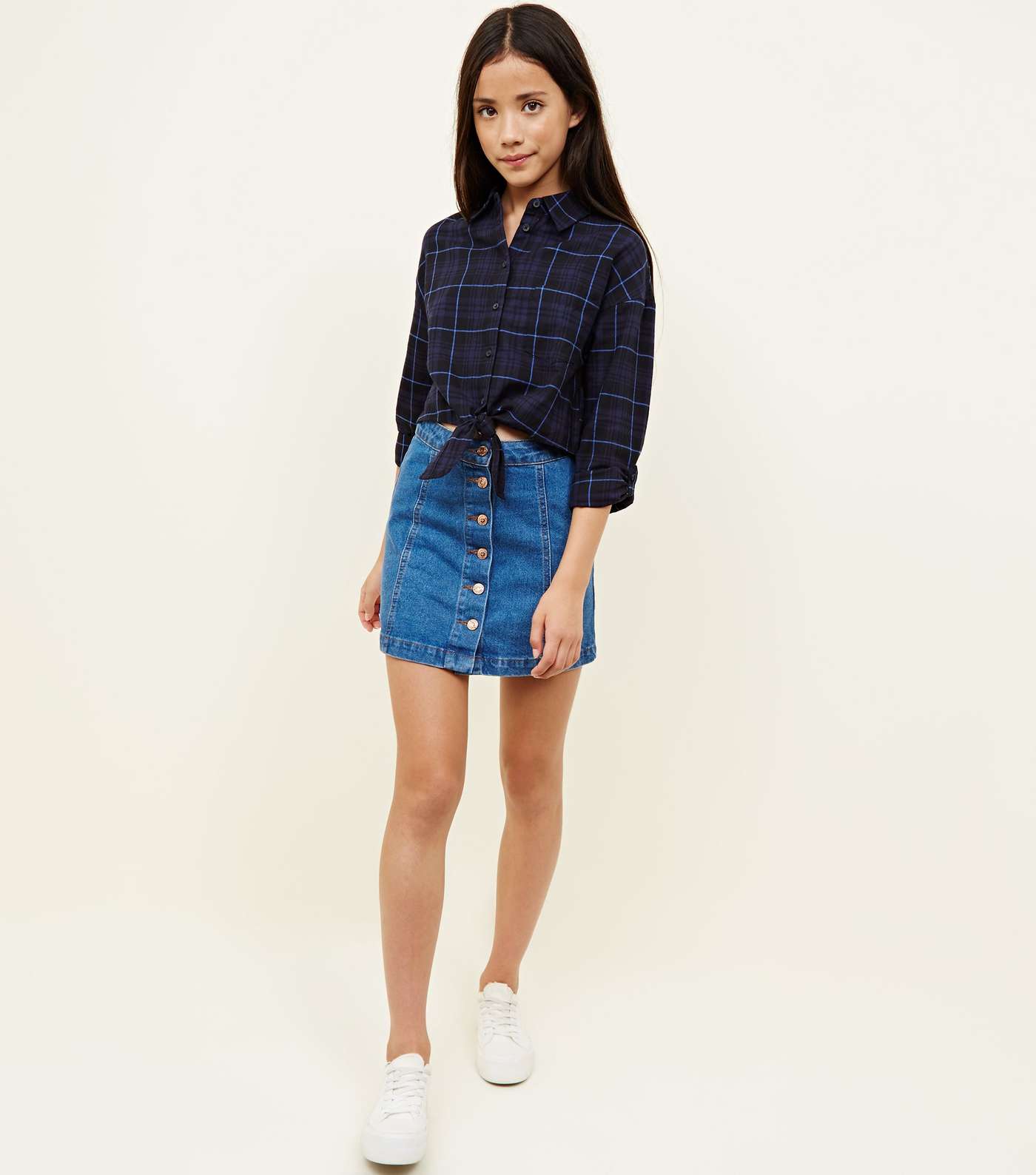 Girls Blue Tie Front Check Shirt  Image 2