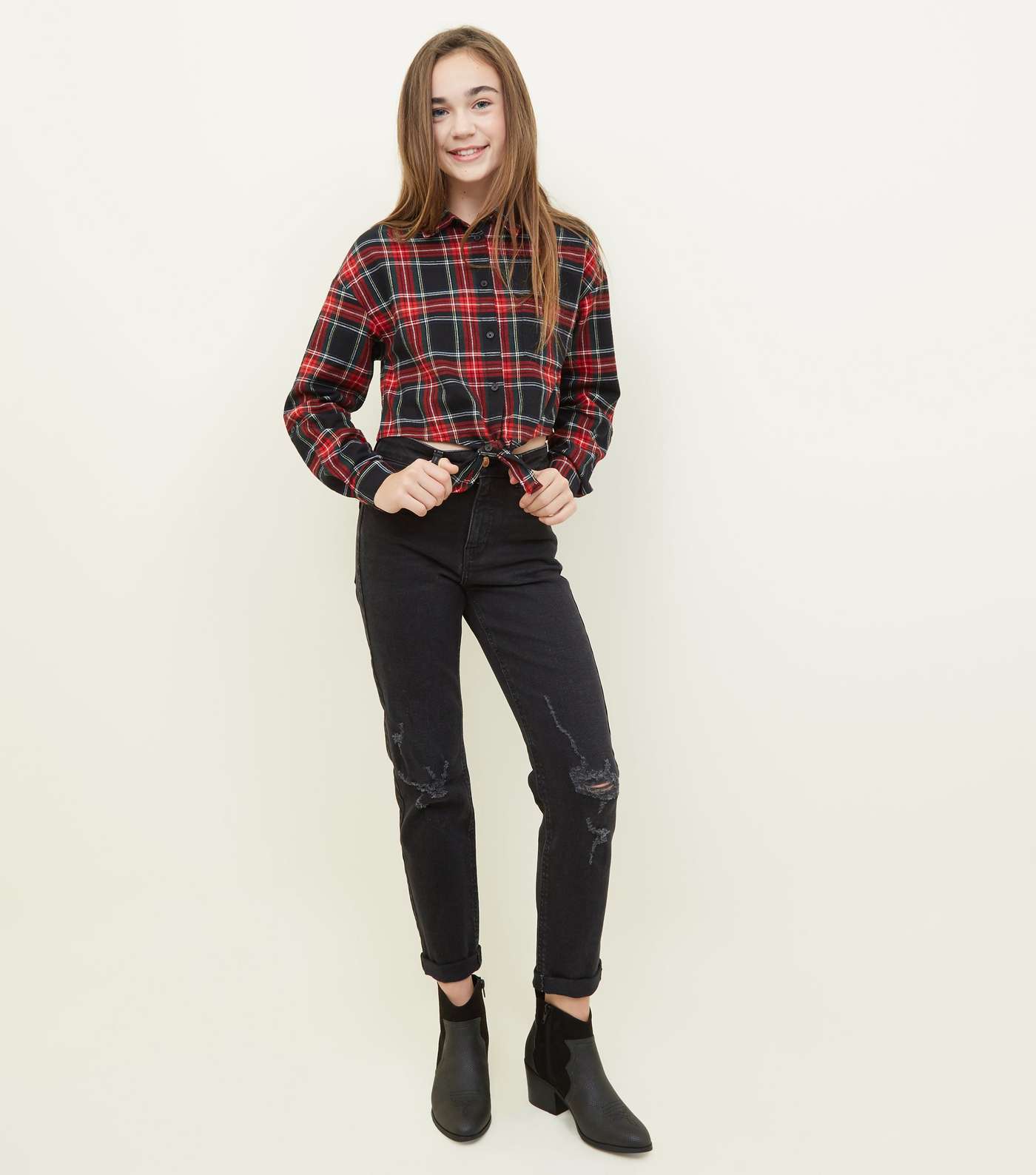 Girls Red Tie Front Check Shirt  Image 2