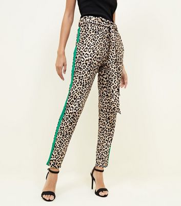 leopard print stripe trousers