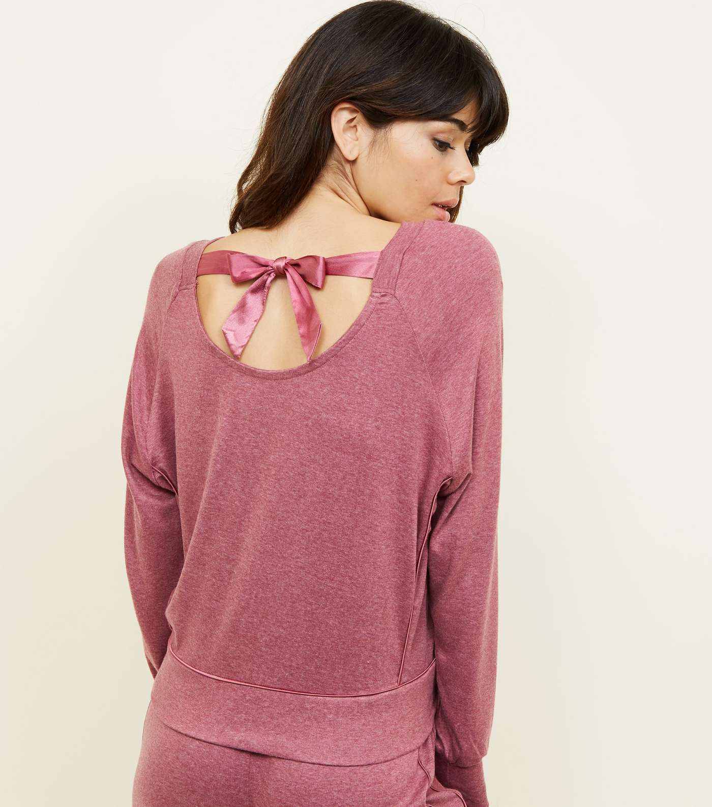 Mid Pink Satin Tie Back Brushed Jersey Sweatshirt Image 3