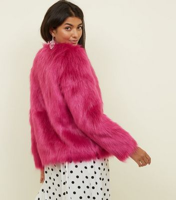 hot pink long fur coat