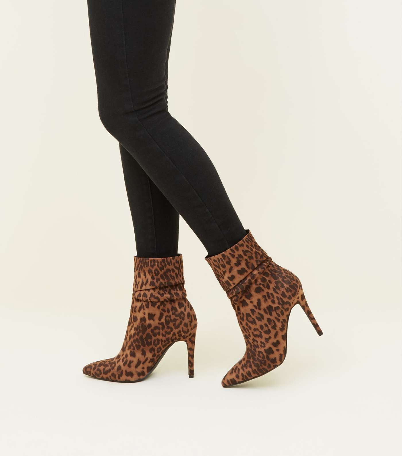Wide Fit Tan Leopard Print Stiletto Slouch Boots Image 2