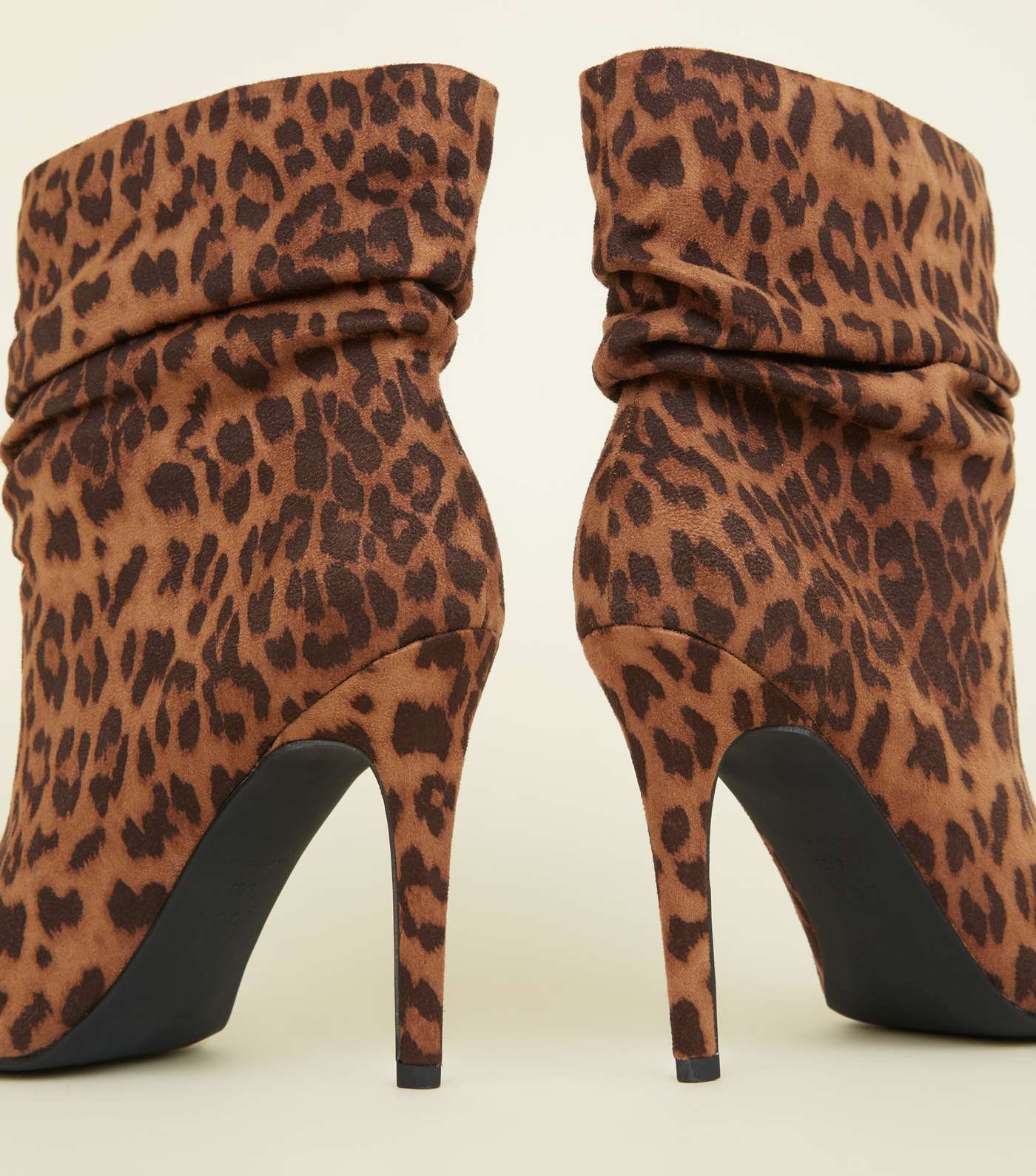 Wide Fit Tan Leopard Print Stiletto Slouch Boots Image 4