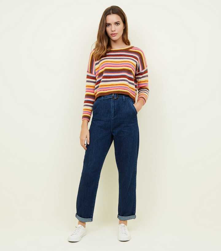 Blue Rinse Wash Belted Tapered Jeans