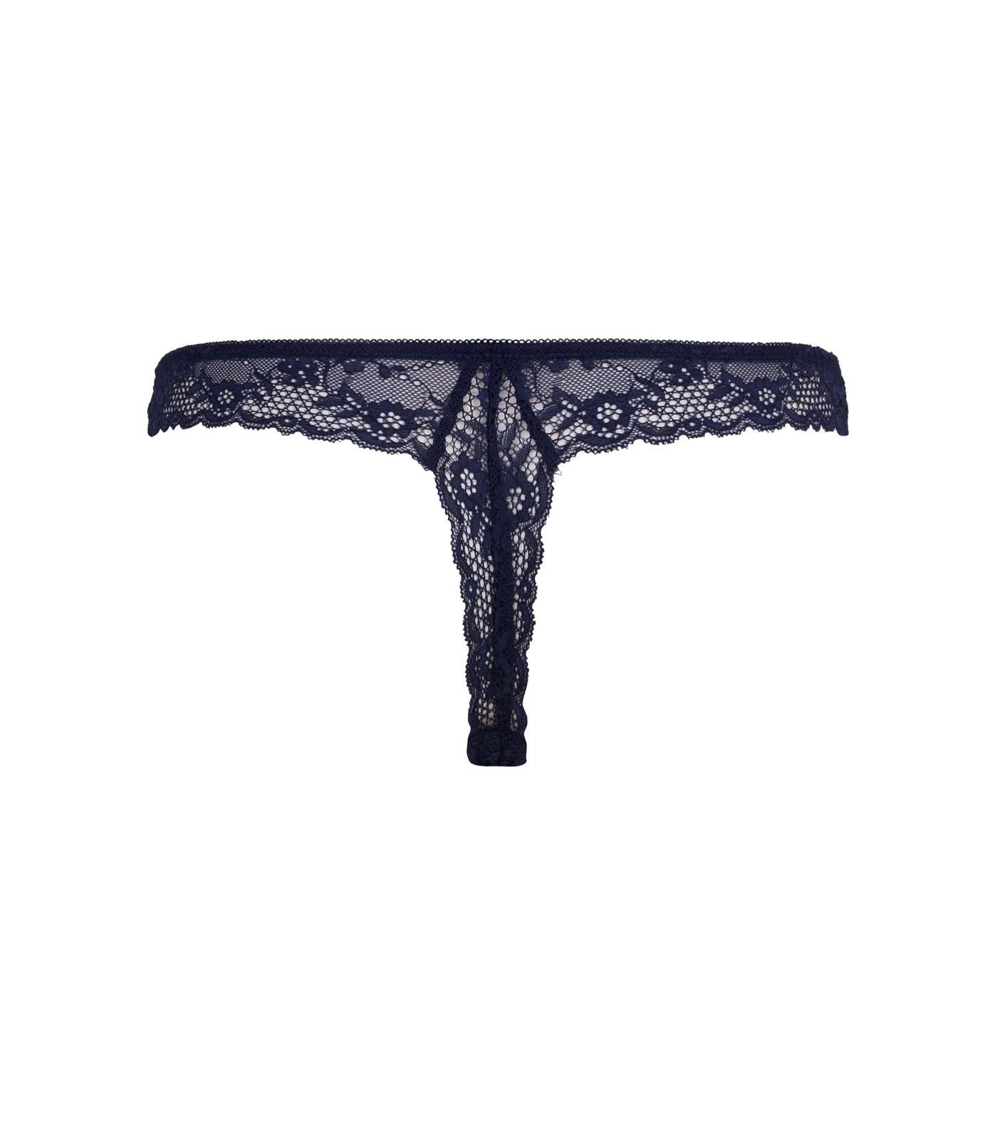 Navy Floral Scallop Lace Thong  Image 4