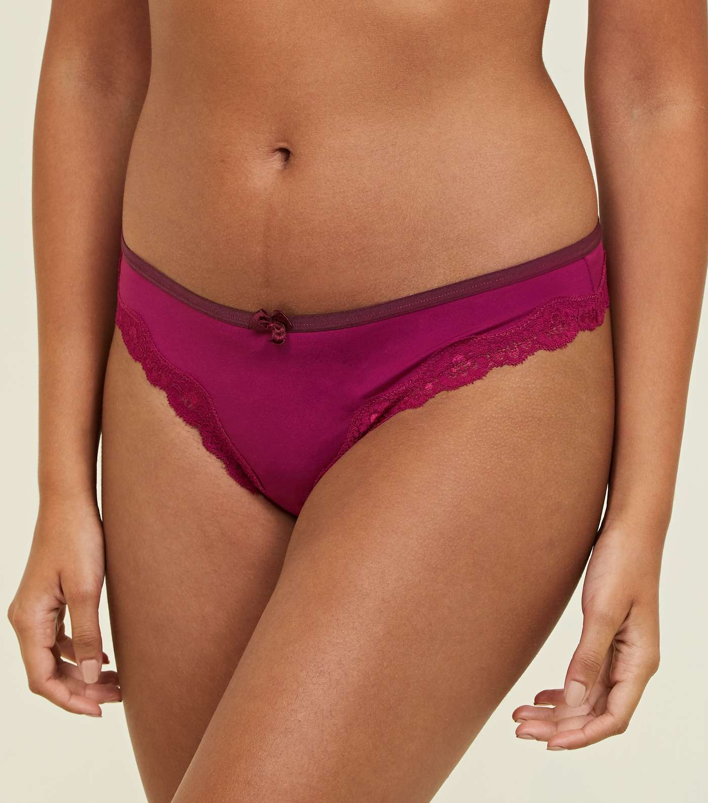 Deep Pink Lace Trim Bow Thong