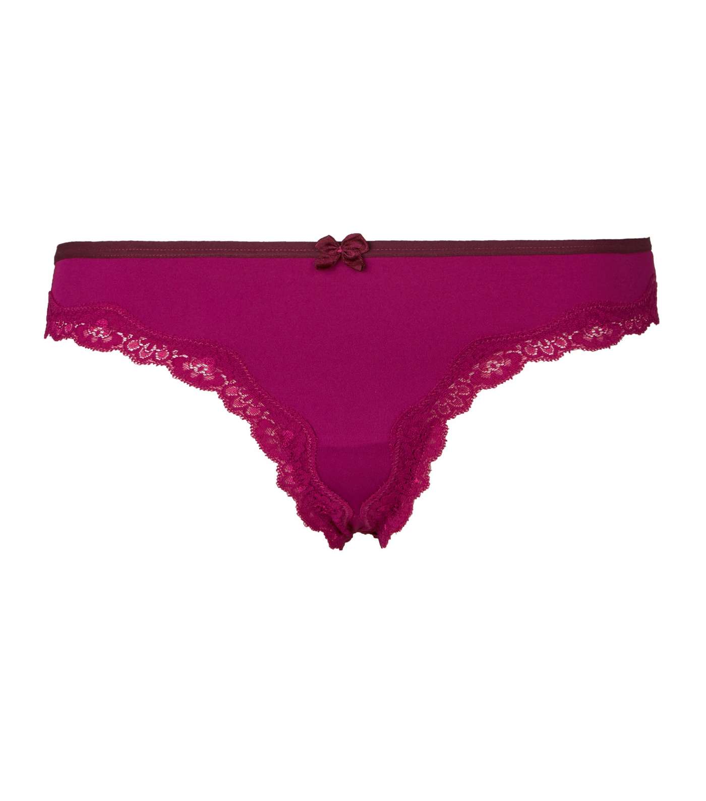 Deep Pink Lace Trim Bow Thong Image 3