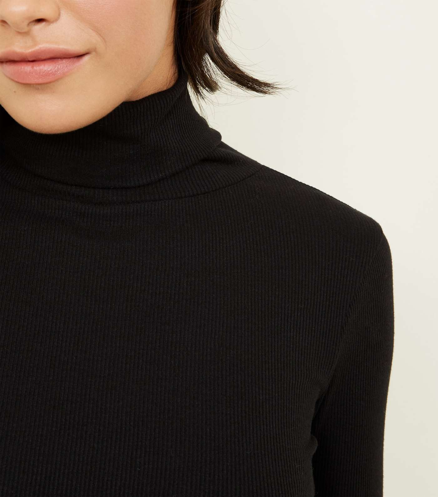 Black Ribbed Roll Neck Top Image 5