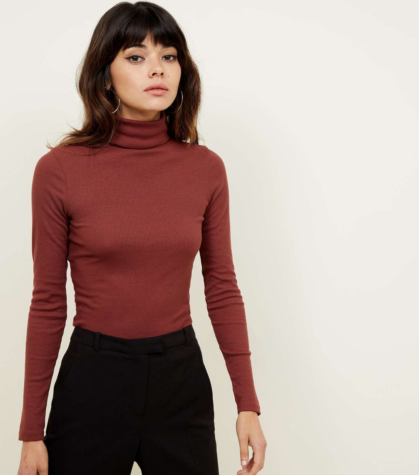 Rust Ribbed Roll Neck Top