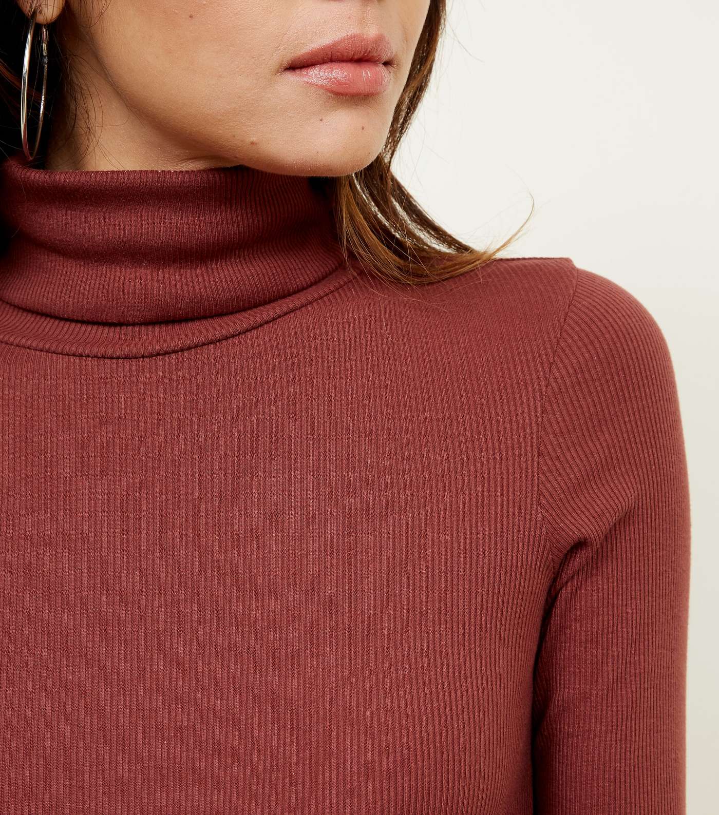 Rust Ribbed Roll Neck Top Image 5