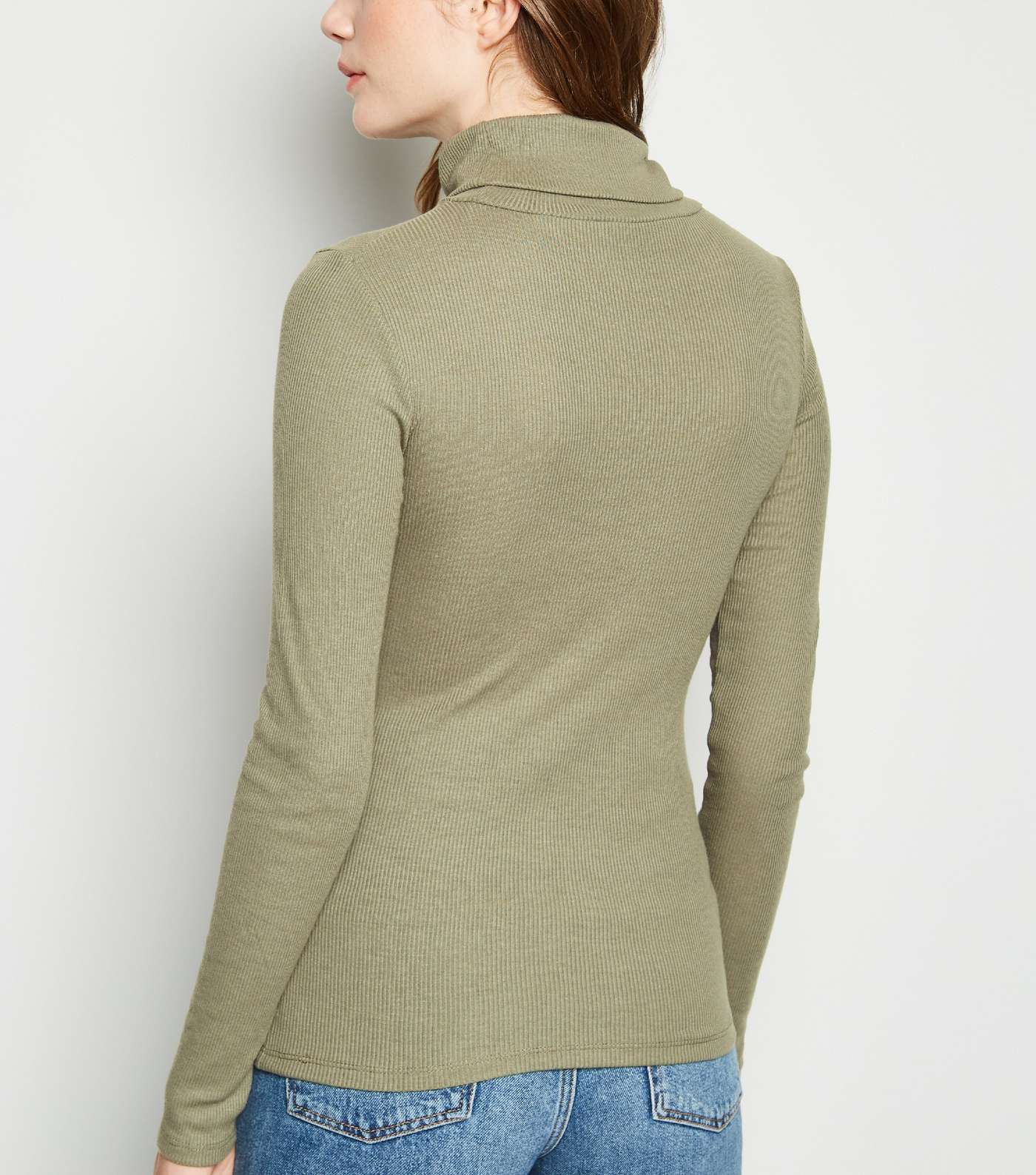Khaki Ribbed Roll Neck Top Image 3