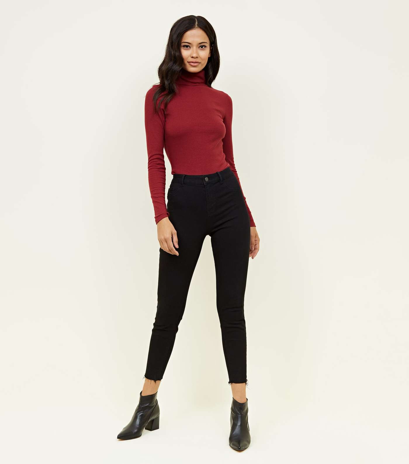 Burgundy Ribbed Roll Neck Top Image 2