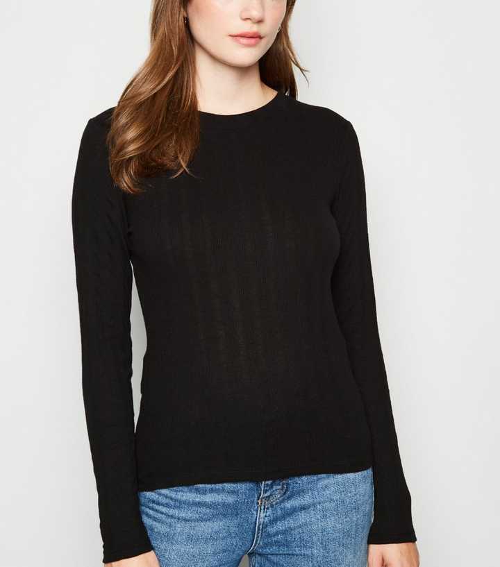 Black Ribbed Long Sleeve T-Shirt