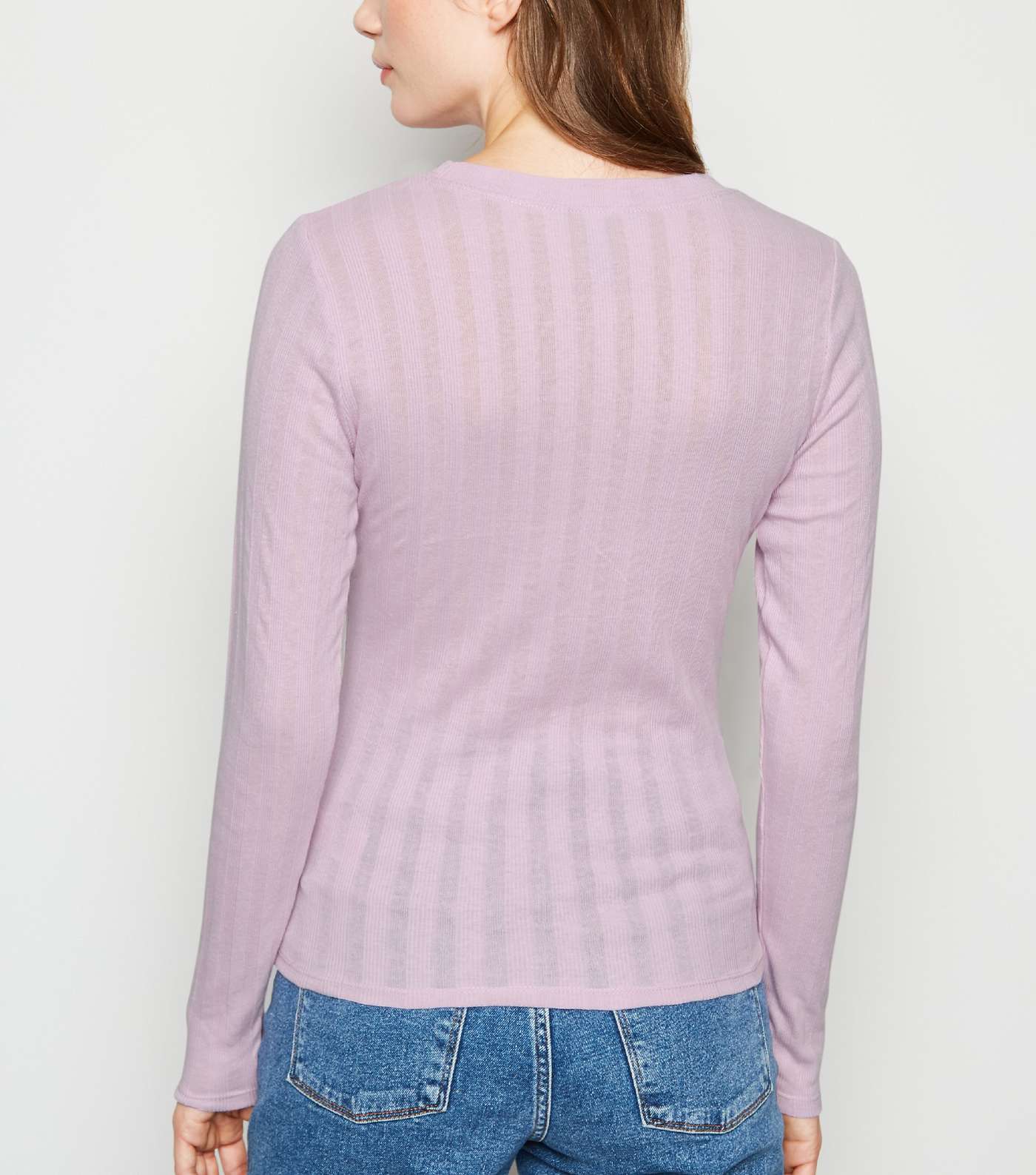 Light Purple Ribbed Long Sleeve T-Shirt Image 3