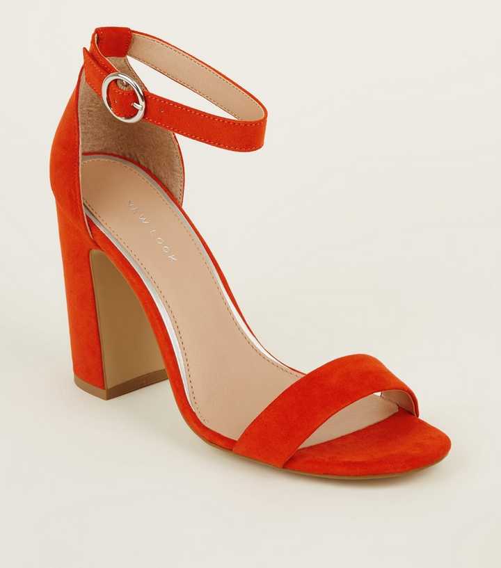 Orange Suedette Ring Strap Block Heels