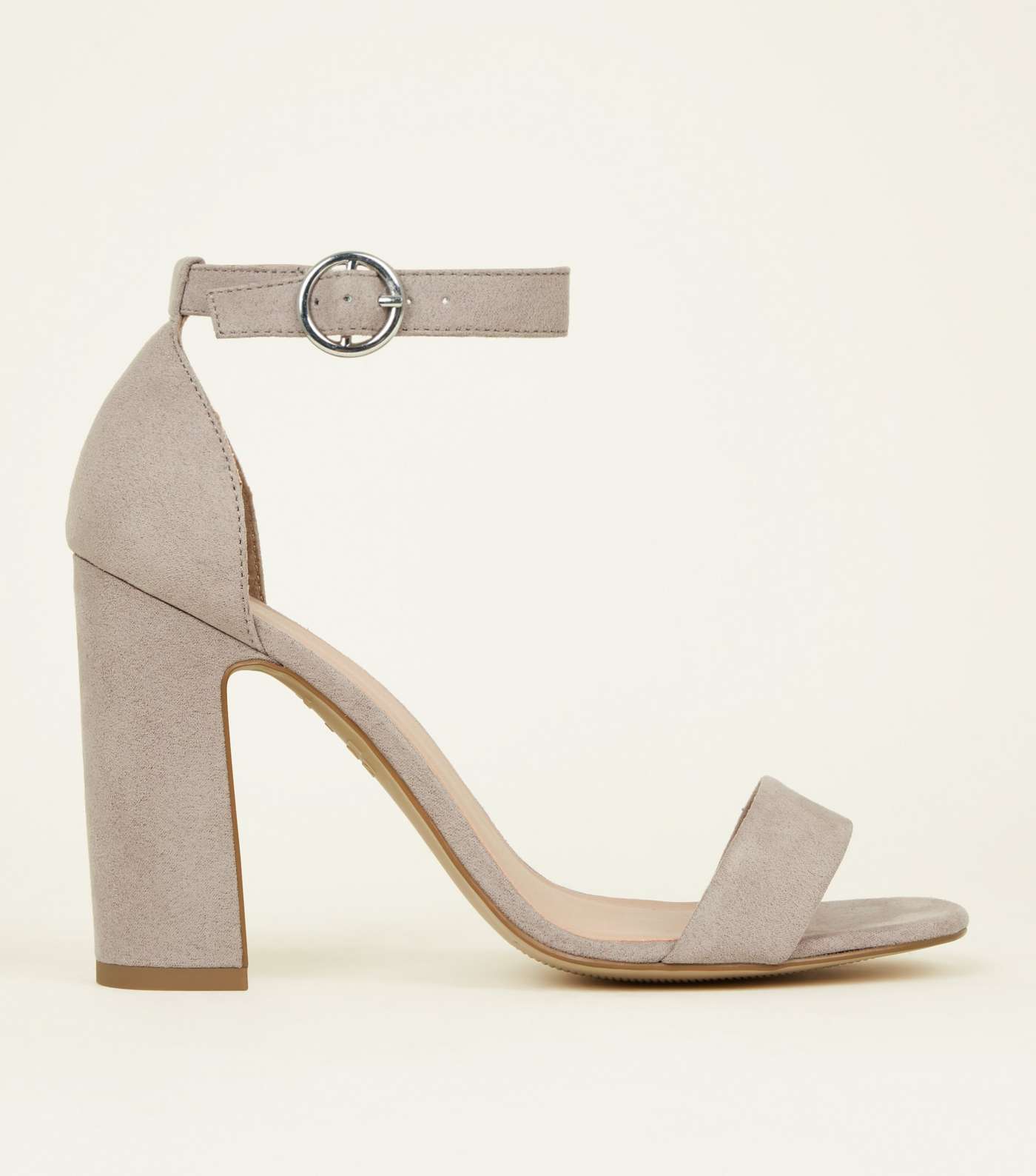 Grey Suedette Barely There Block Heels