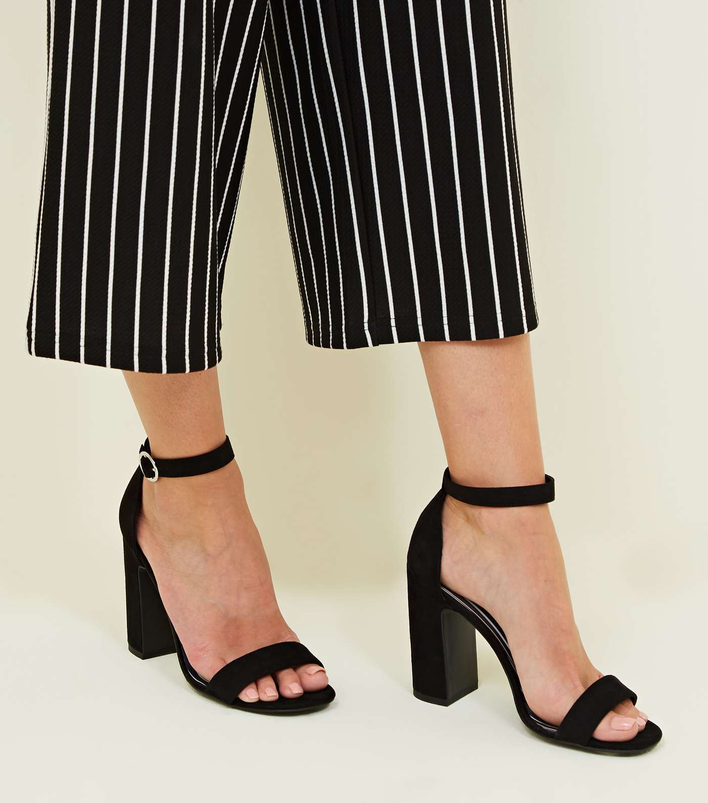 Black Suedette Stripe Lined Block Heels Image 2