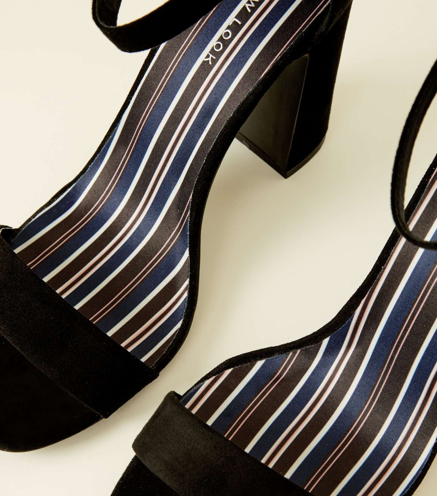 Black Suedette Stripe Lined Block Heels Image 4